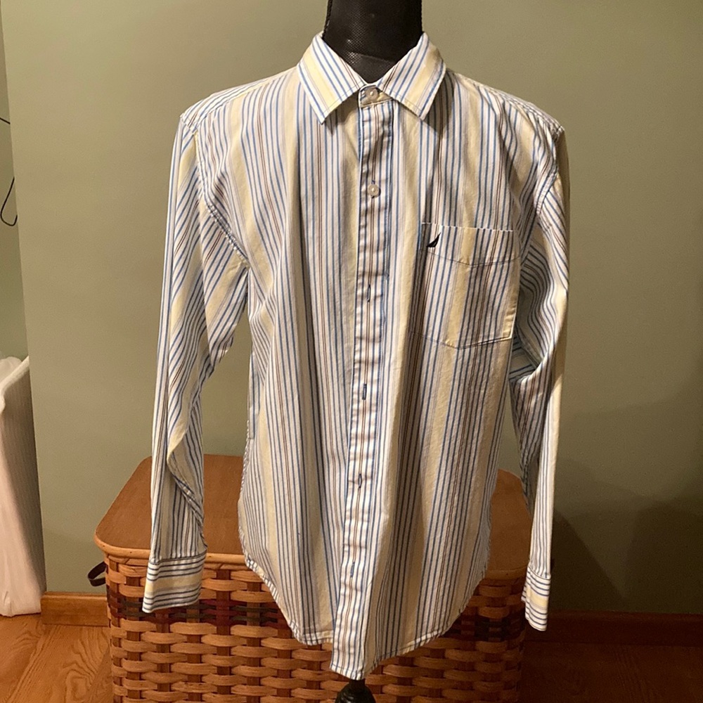 Nautical stripped yellow and blue dress shirt